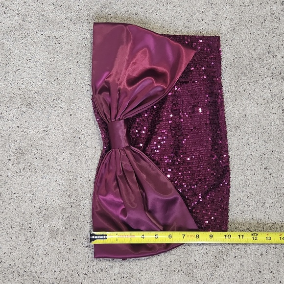 New Wildfox Alston Sequin Cropped Bow Front Strapless Top Size XL Dark Purple - Picture 10 of 12